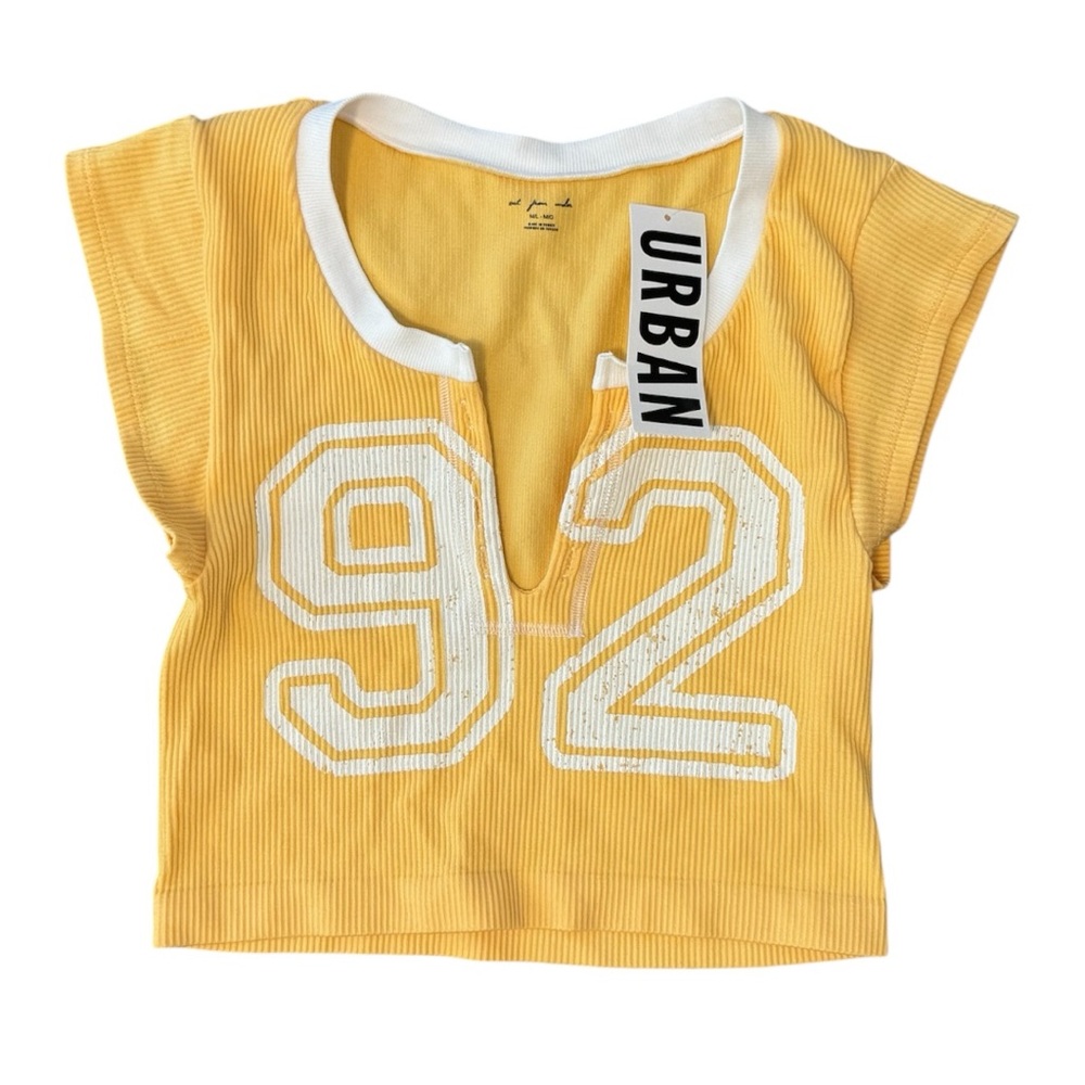 NWT Urban Outfitters Yellow 92 Graphic ribbed Jersey top